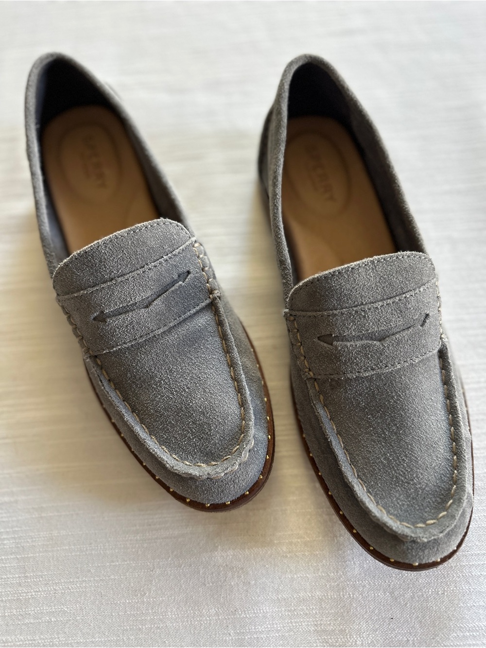 Sperry Seaport Steel Blue Suede Penny Loafers | 9